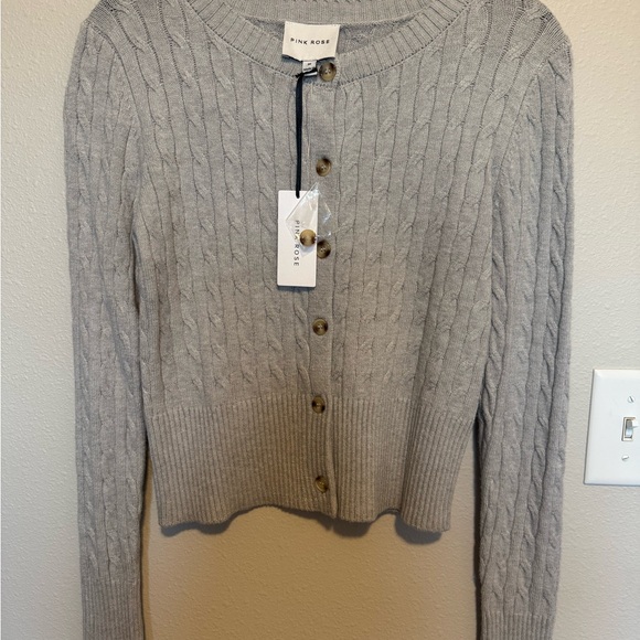 Pink Rose Sweaters - Pink Rose Light Gray Cable Knit Cardigan